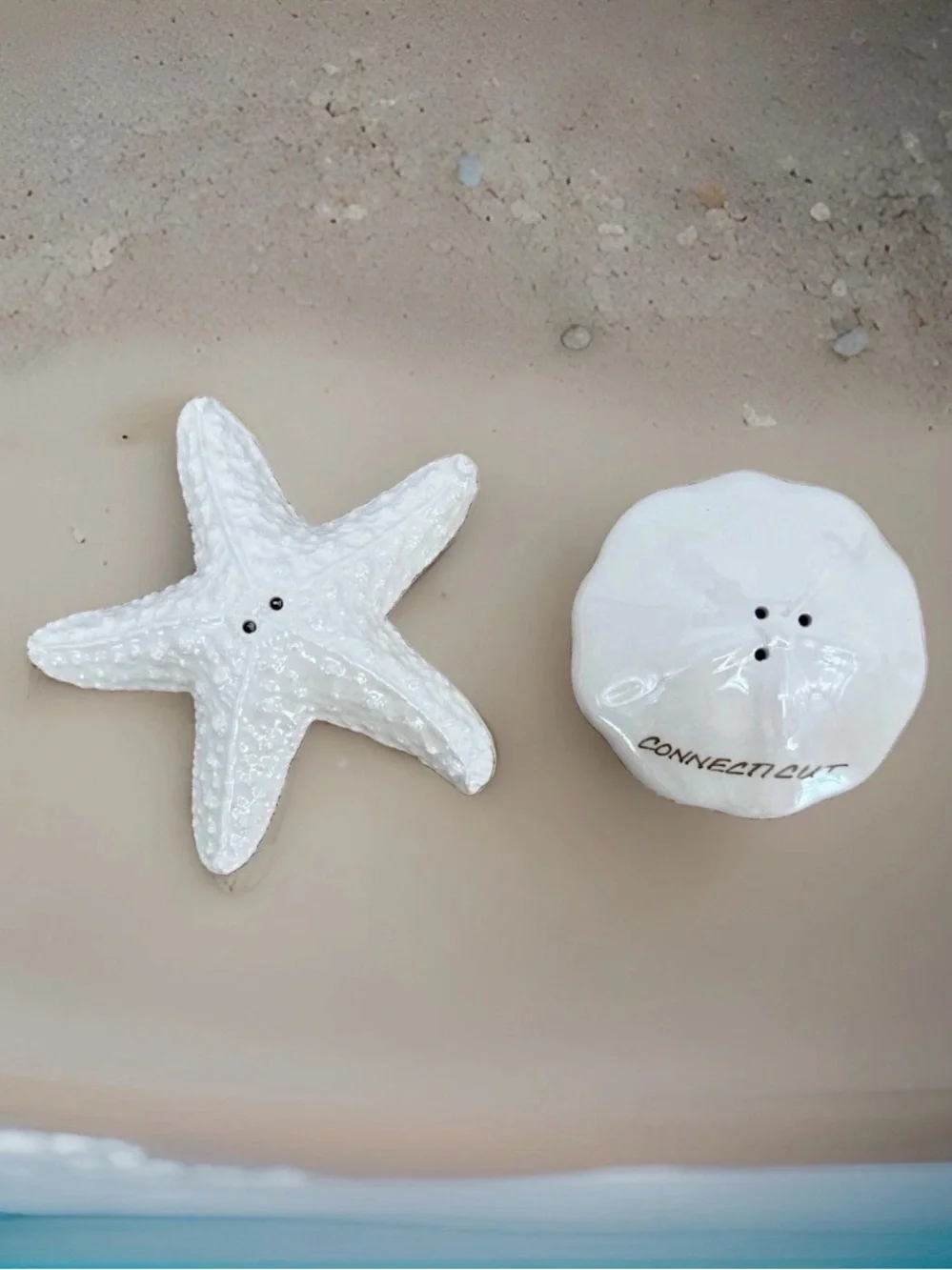 Salt & Pepper Shakers Cape Shore Starfish Sand Dollar Set Ceramic Connecticut CT